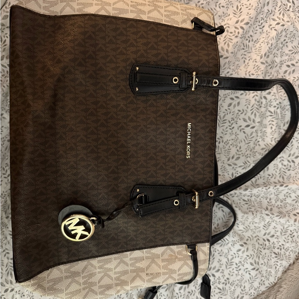 Michael Kors Dark Brown and Cream Handbag